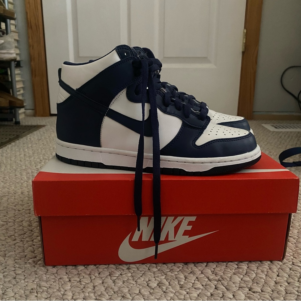 SIZE 7Y nike high dunks white/midnight navy